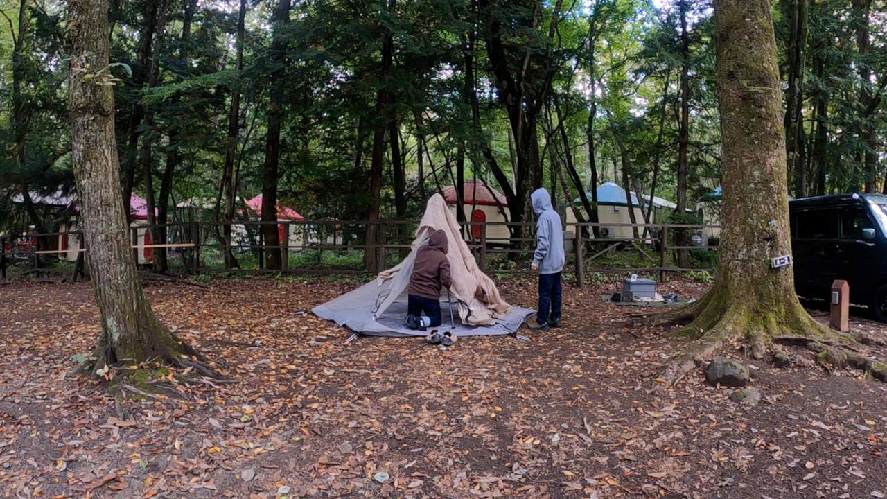 【軽バンキャンプ3】新幕DODワンポールテントMで雨キャンプ