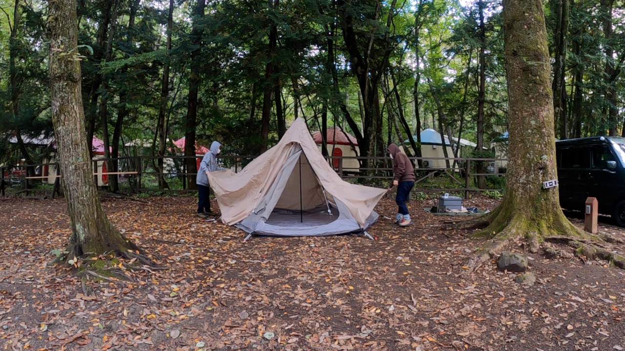 【軽バンキャンプ3】新幕DODワンポールテントMで雨キャンプ